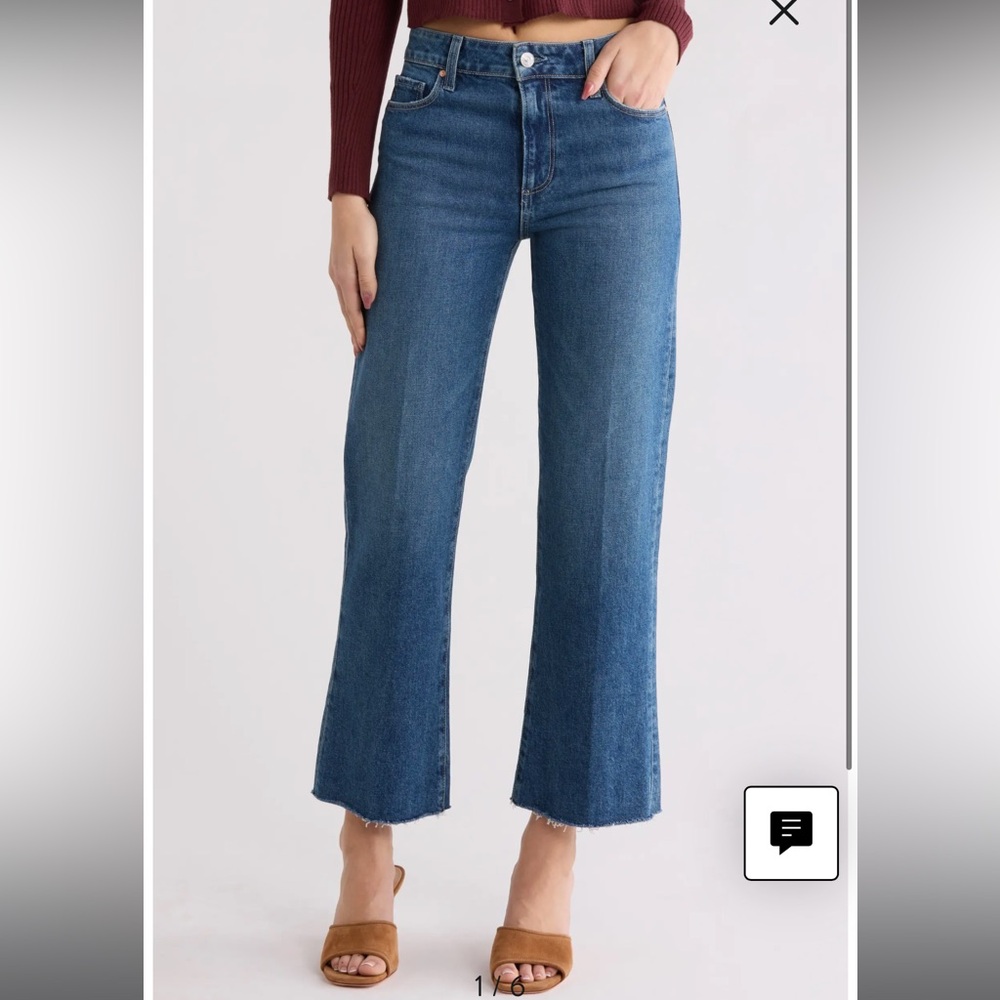Paige Leenah Raw Hem High Waist Ankle Wide Leg Jeans